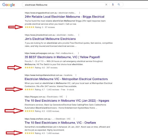 Google's organic SERPS: Review ratings snippets
